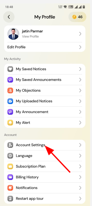 Open Account Settings