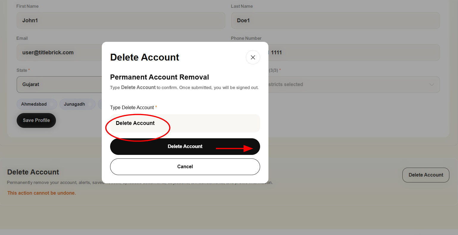 Confirm the deletion request