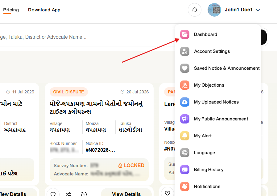 Open the profile menu